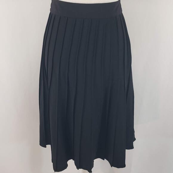 Club Monaco Black Pleated Wool Blend Stretch A-Line Banded Waist Midi Skirt 4 - Picture 3 of 10